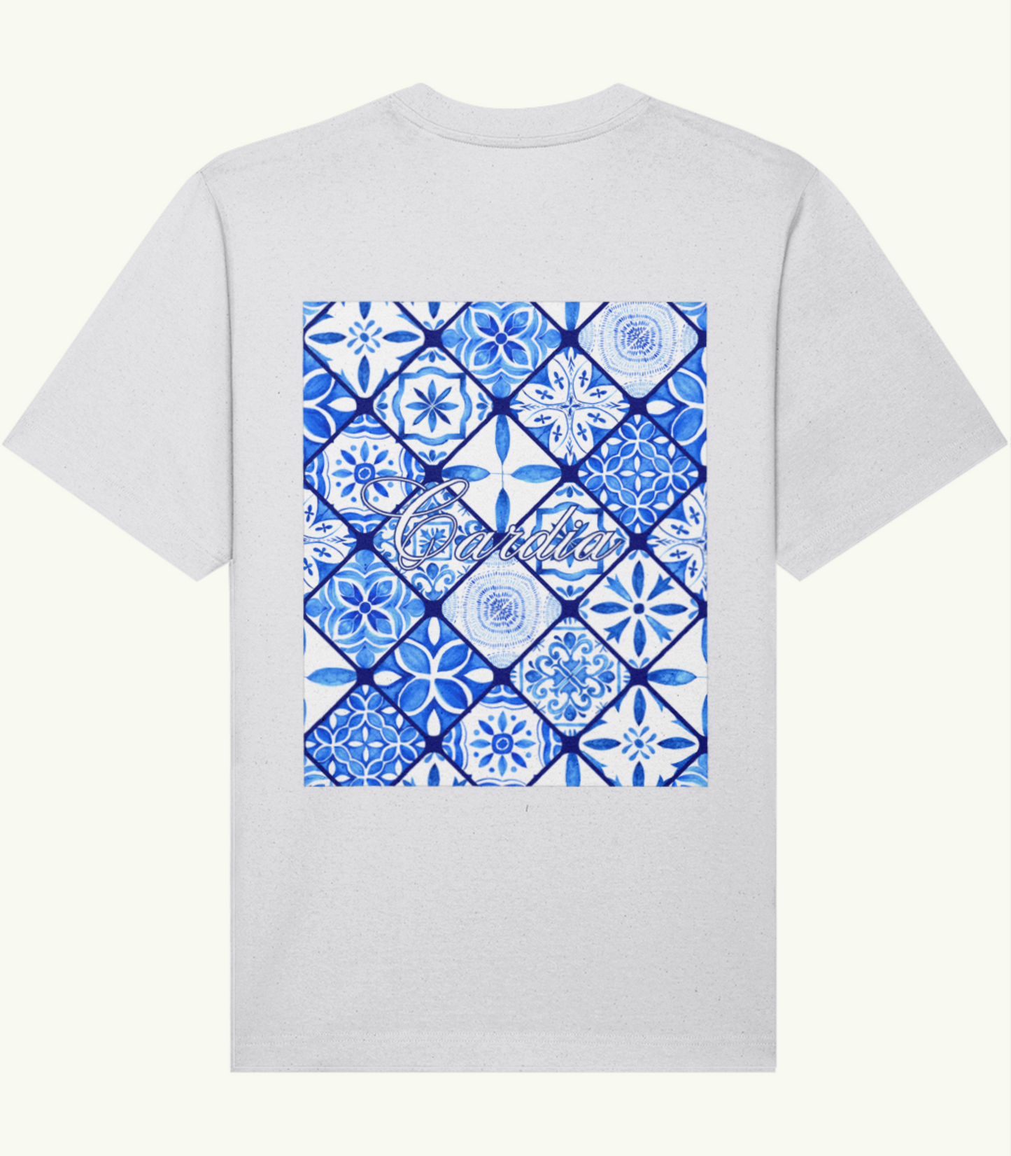 White Oversized Blue Pattern Tee